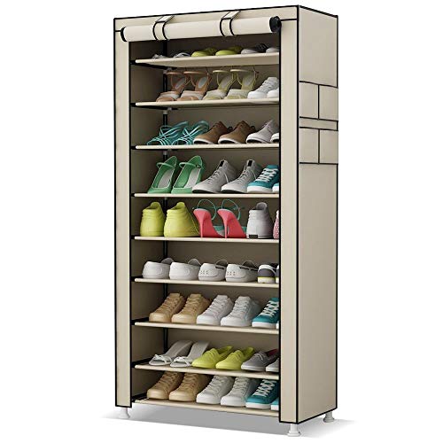 BAKAJI Schuhschrank platzsparender Schrank 10 Böden 60 x 30 x 160 cm bis zu 27 Paar Schuhe Struktur Stahl und Futter aus TNT Wasserdicht mit Reißverschluss Staubdicht (Beige), Metall, Unica von BAKAJI