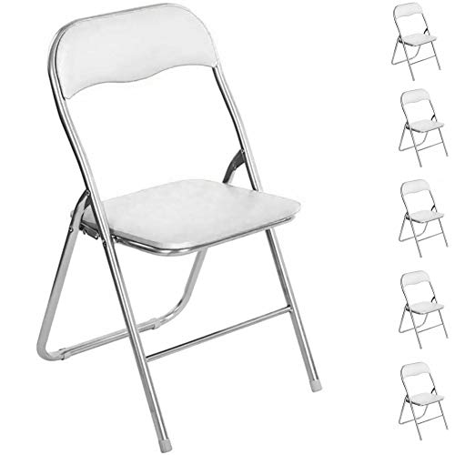 BAKAJI Set 6 Stück gepolsterte Stühle, faltbar, platzsparend, Gestell aus Metall, Weiß, Polyvinylchlorid, 44D x 49W x 79.5H cm von BAKAJI