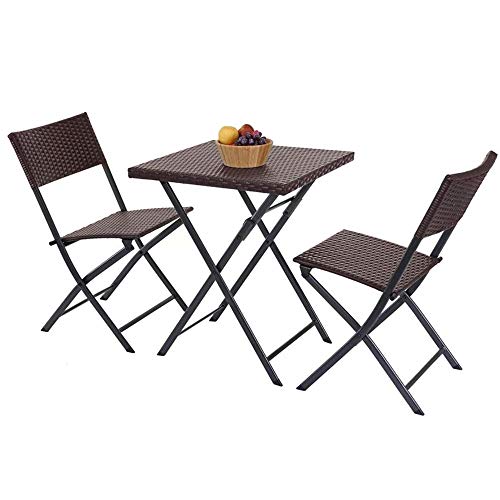 BAKAJI Set Tisch + 2 Klappstühle, Gartenmöbel, aus Polyrattan, Coffee, Rattan, Metall, Standard von BAKAJI