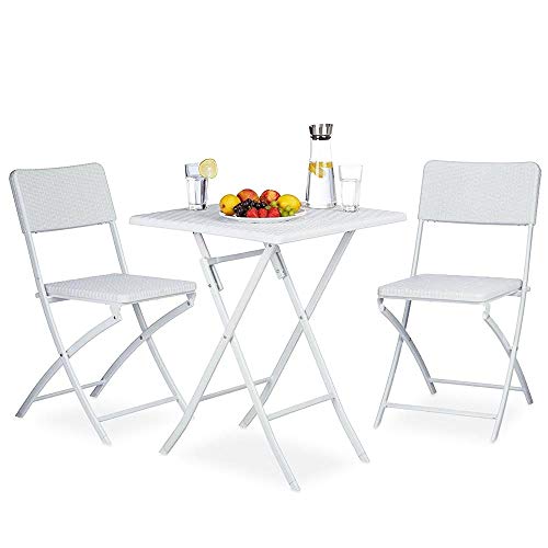 BAKAJI Set aus Tisch + 2 Klappstühlen, Gartenmöbel, aus Polyrattan, weiß, Rattan, Metall, Standard von BAKAJI