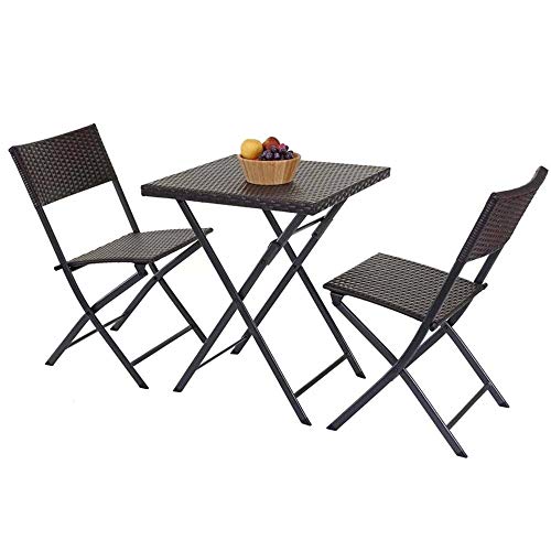 BAKAJI Set aus Tisch und 2 Klappstühlen, Gartenmöbel, aus Polyrattan, Anthrazit, Material: Rattan Metall, grau, Standard von BAKAJI