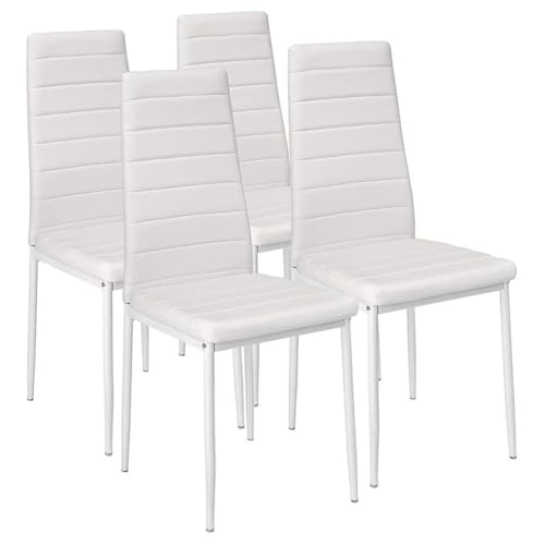 BAKAJI Set mit 4 Stühlen für Esszimmer, Wohnzimmer, Küche, modernes Design, Gestell aus Metall und gepolsterter Sitzfläche aus Kunstleder, Maße 98 x 41 x 45 cm (weiß) von BAKAJI