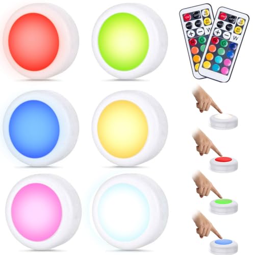 BAKAJI Set mit 6 LED-Spots, kabellos, mit Farbwechsel, doppelte Fernbedienung, Kunststoff, RGB, 6 Stück von BAKAJI