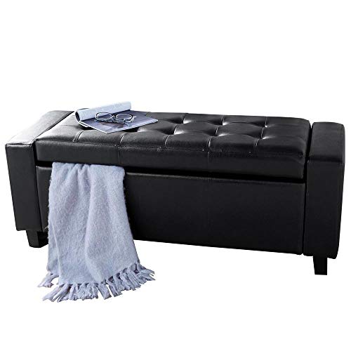 BAKAJI Sitzbank mit Stauraum für Schlafzimmer, Sitzbank mit Holzrahmen, Bezug aus Kunstleder, gepolsterter Sitz, Maße: 110 x 40 x 40 cm (schwarz) von BAKAJI