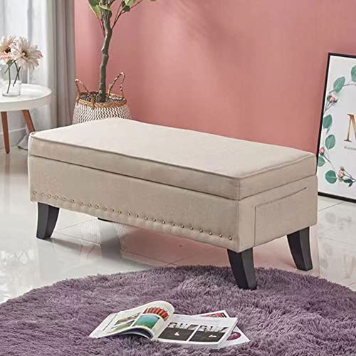 BAKAJI Sitzbank mit stauraum für Fußstütze, Schlafzimmer, Stoffbezug, rechteckig, weich, geräumig, Sofa-Aufbewahrung, Holz, geräumig, 80 x 45 cm (Beige) von BAKAJI