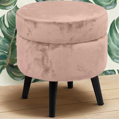 BAKAJI Sitzhocker mit Aufbewahrungsbox, Fußhocker mit aufklappbarem Sitz aus Samt, Füße aus schwarzem Holz, modernes Design, Größe 37 x 40 cm (Rosa), 44430 von BAKAJI