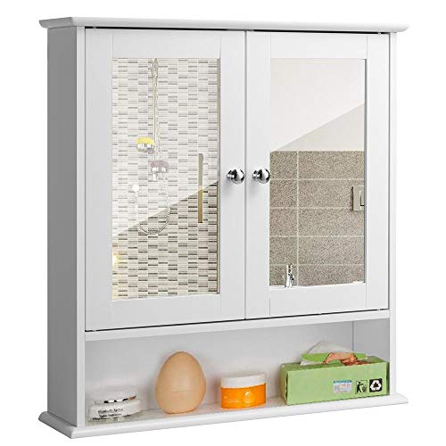 BAKAJI Hängeschrank, Wandspiegel, Holz, 2 Türen, Weiß, Spiegel, einzigartig von BAKAJI
