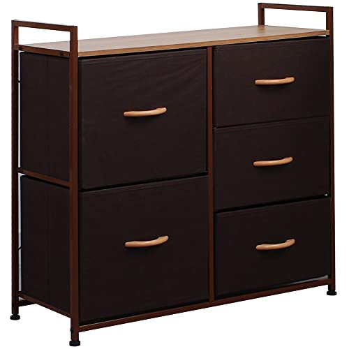 BAKAJI Stoff mit 5 Schubladen, Hell-und Dunkelbraun, 77,5 x 83 x 29 cm, MDF-Platte, braun, Medium von BAKAJI