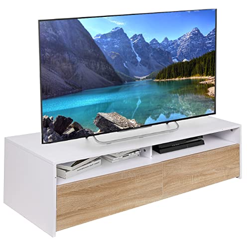 BAKAJI TV-Schrank aus Holz, Fernsehschrank, modernes Design, Fächer und Türen Eiche, Holzwerkstoff, Weiß, Medium von BAKAJI