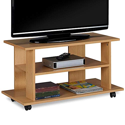 BAKAJI TV-Schrank aus MDF-Holz mit 2 Ablagen für Videospiele DVDs und 4 Rollen, modernes Design, Größe 80 x 40 x 45 cm (Eiche) von BAKAJI
