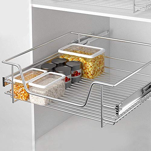 BAKAJI Teleskopschublade Küchenmöbel Korb ausziehbar Möbel platzsparend mit Edelstahlschiene, Metall, Silber, 60 cm von BAKAJI