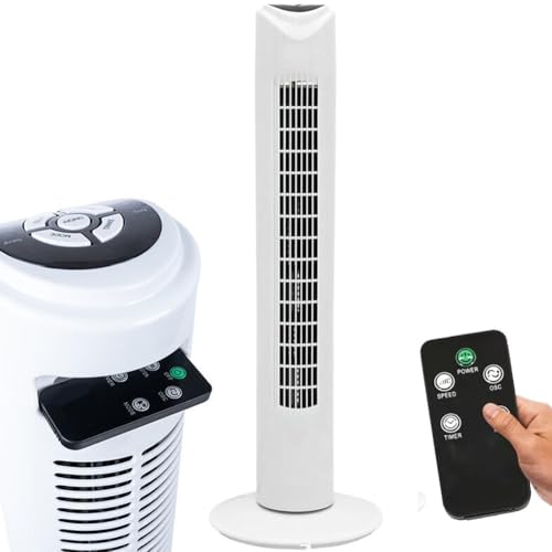 BAKAJI Turmventilator leise Säule automatische Oszillation Leistung 45 W Höhe 80 cm mit 3 Geschwindigkeiten Timerfunktion bis zu 4 Stunden mit Fernbedienung Modernes Design Farbe Weiß BAKAJI Turmventilator leise Säule automatische Oszillation Leistung 45 W Höhe 80 cm mit 3 Geschwindigkeiten Timerfunktion bis zu 4 Stunden mit Fernbedienung Modernes Design Farbe Weiß von BAKAJI