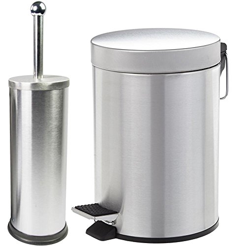 BAKAJI WC-Bürste und Mülleimer, Edelstahl, Silber, 245 x 165 x 260 mm von BAKAJI