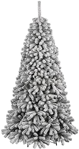 BAKAJI Weihnachtsbaum Super Donau, Kiefer, grün, schneebedeckt, Kreuzsockel aus Eisen, zusammenklappbar, sehr hohe Qualität, Äste mit Schnee, einfache Montage, Öffnung Regenschirm (240 cm) von BAKAJI
