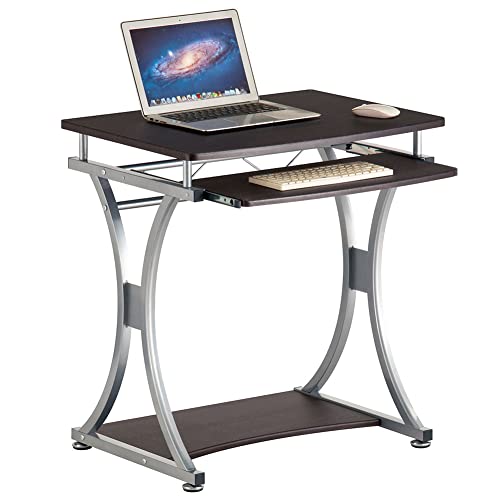 BAKAJI ausziehbarer Tastaturablage Schreibtisch mit Tastaturständer Coputer Holz und Metall Haus Büro Braun, Standard von BAKAJI