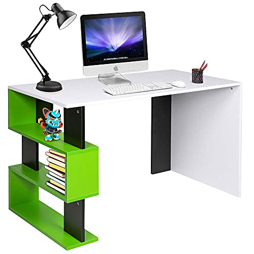 BAKAJI grünem Gaming Schreibtisch Bücherregal 3 Etagen Tisch PC Computer Holz Haus Büro, Holzwerkstoff, Standard von BAKAJI