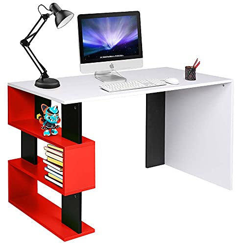 BAKAJI rotem Gaming Schreibtisch Bücherregal 3 Etagen Tisch PC Computer Holz Haus Büro, Holzwerkstoff, Unica von BAKAJI
