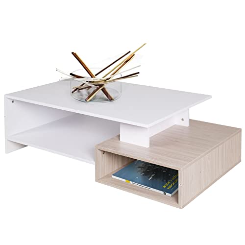 BAKAJI weiß Couchtisch rechteckig modernes Design Holz 4 Etagen Oak, Polycarbonat Holzwerkstoff Eiche, 106.5 x 60 x 34.5 von BAKAJI
