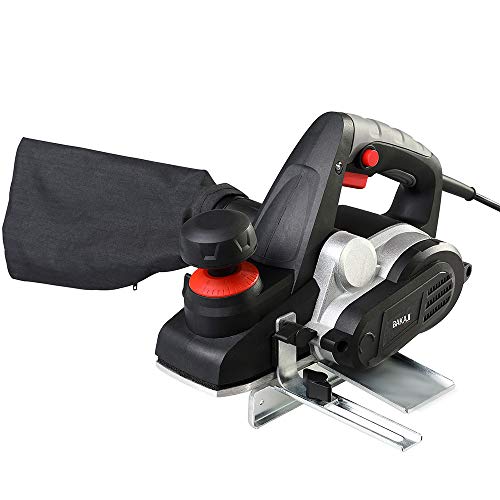 Bakaji Elektrischer Hobelhobel, Leistung 900 W, Holzhobel, Geschwindigkeit: 16500 U/min, Schnittbreite: 82 mm, einstellbare Tiefe: 0 – 3 mm, mit integriertem Staubsauger, Beutel + Parallelführung. von BAKAJI