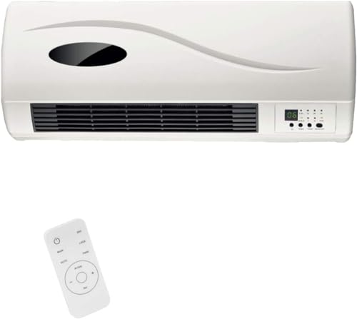 Bakaji Elektrischer Keramik-Heizlüfter zur Wandmontage, mit Fernbedienung, 2 wählbare Leistungsstufen 1000 W / 2000 W, LED-Display und Timerfunktion (50 cm Breite) von BAKAJI