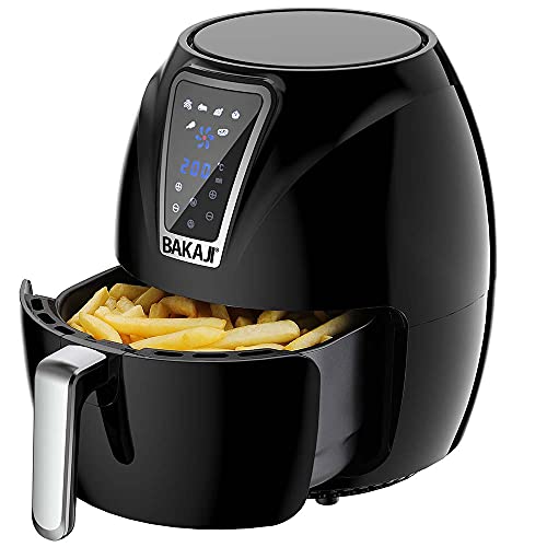 Bakaji Heißluft-Fritteuse ohne Öl Airfryer 3,2 l Fritteuse kocht auf natürliche und gesunde Weise Leistung 1300 W mit Timer 30 Minuten und Temperatureinstellung 200 ° Digitales Touch-Display von BAKAJI