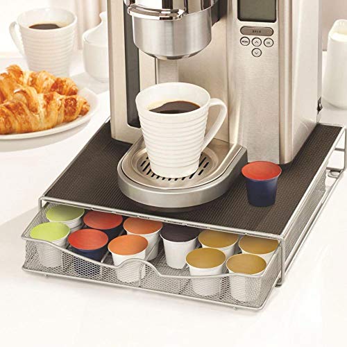 Bakaji Kaffeekapselhalter und Kaffeepads Nespresso Nescafé Lavazza aus Metall, ausziehbarer Schublade Silber und Top Schwarz (33 x 32 x 7,5 cm) von BAKAJI