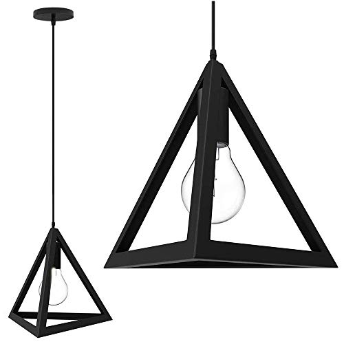 Bakaji Pendelleuchte Deckenlampe Pyramide 25 cm aus Metall modernes Design Lampenfassung E27 Leuchtmittel max. 40 W Beleuchtung Möbel Zuhause mit Montageset (Schwarz) von BAKAJI