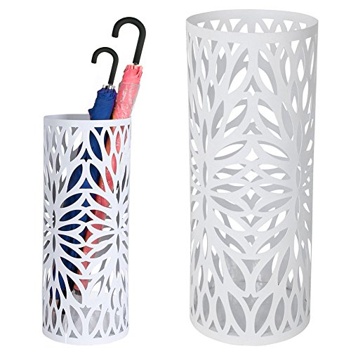 Bakaji Schirmständer Regenschirmständer Metall Weiß Mit Wasserauffangschale Haken Für Regenschirm Gehstock Geschenkpapierständer Runde Form Durchmesser Ø 19,5x49cm BAK7W New Design Für Haus Büro Rezeptionsmöbel Salon Kochen von BAKAJI