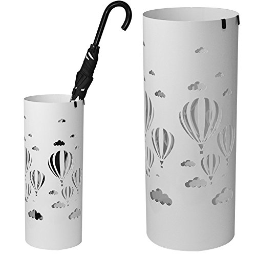 Bakaji Schirmständer Regenschirmständer Metall Weiß Mit Wasserauffangschale Haken Für Regenschirm Gehstock Geschenkpapierständer Runde Form Durchmesser Ø 19,5x49cm von BAKAJI