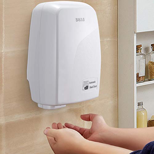 Bakaji Secador de Manos Eléctrico Automático secador de Aire Caliente de Pared - Baño Rápido con Sensor fotocélula 1000W von BAKAJI