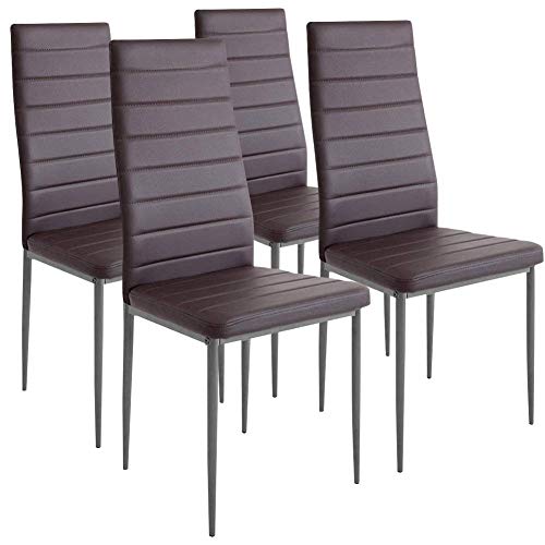 Bakaji Set 4 Stühle Moderne Esszimmer Wohnzimmer Küche Sitz gepolstert Kunstleder braun Brown 4 x Stühle in Promo Gestell und Bezug in Kunstleder Braun von BAKAJI