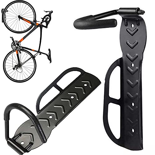 Bakaji 2er Set Fahrradhaken Wandmontage Fahrrad Wandhalterung Hakenhalter Faltbar Gummi Platzsparend für Mountainbike Rutschfeste Oberfläche Stahl für Haus Keller Garage von BAKAJI