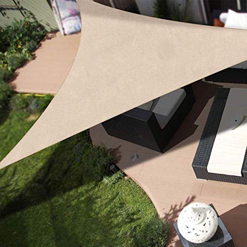 Bakaji Sonnensegel, dreieckiges Sonnensegel, Schattenmarkise aus strapazierfähigem Stoff, 90% UV-Schutz für Schatten, Garten, Terrasse, mit Haken in D-Form, Farbe Beige, Seil im Lieferumfang von BAKAJI