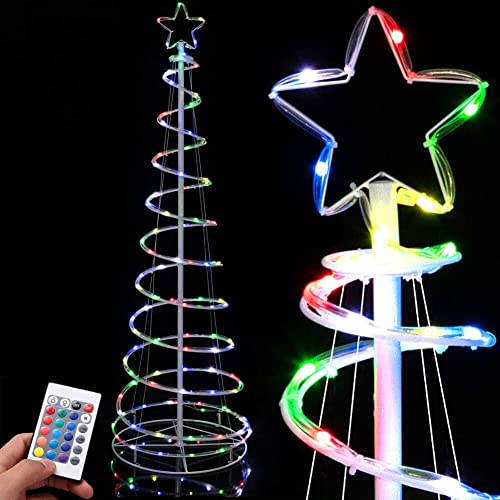 Bakaji Weihnachtsbaum, Spiral, 135 LEDs, RGB, schmal, platzsparend, mit Fernbedienung mit Sternkappe, mehrfarbig, transparent, für Innen- und Außenbereich (mehrfarbig – 180 cm) von BAKAJI