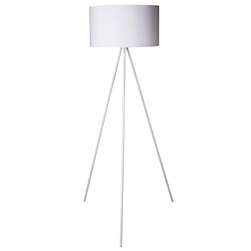 Stehlampe, Stativsockel, mit Schalter, dimmbar, modernes Design, Lampenschirm aus Stoff, Lampenfassung E27, max. 60 W, Größe: 145 x 45 cm (weiß) von BAKAJI