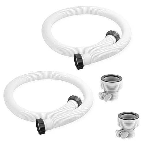 2 Stück Poolschlauch 38mm, 150cm Weiß Schwimmbadschlauch mit 2 Typ B Schlauchadaptern, Schlauch für Poolpumpe, UV & Chlorwasser-beständiger Pumpenschlauch, Pool Schlauch Zubehör für INTEX von BAKENLON