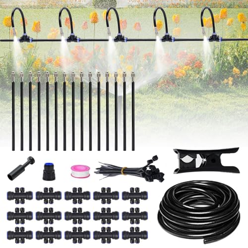 20M Bewässerungsnebelsystem, Sprühnebel Kühlung Bewässerungs System mit 20 Directional Brass Spray Nozzles und 3/4" Adapter, Outdoor Misting System Nebel-Kühlsystem für Terrasse, Garten von BAKENLON