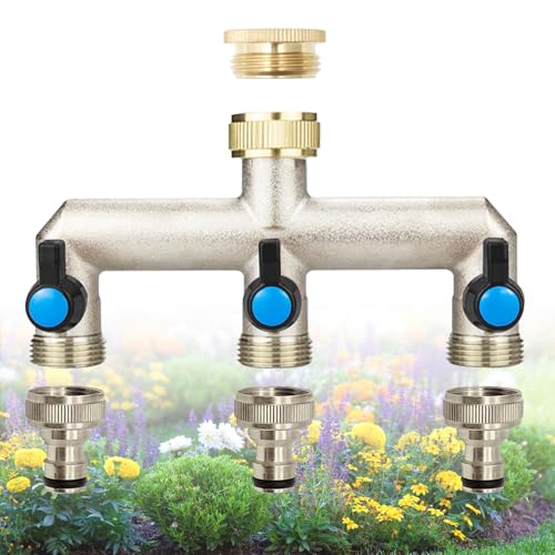 3-Wege Wasserhahn Wasserverteiler, Wasserverteiler 3 Wege mit 4 Stück 3/4 Zoll auf 1/2 Zoll Adapter, Gardena Verteiler 3 Wege mit Separatem Schalter für Küche Garten Waschmaschine von BAKENLON