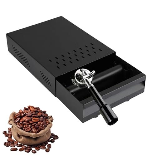 Kaffee Klopf Box Behälter, Edelstahl Kaffeemühlen Klopf Box, Schublade Verdickter Espresso mit Abnehmbarer Klopfstange für Cafés, Restaurants oder Bars, 28 x 18 x 6.3cm (Schwarz) von BAKENLON