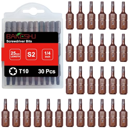 BAKESHU T10 Bit x 30Stück, Torx Bit T10 1/4" Sechskant-Antrieb (Länge: 25mm) von BAKESHU