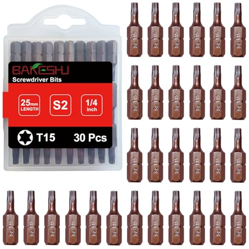 BAKESHU T15 Bit x 30Stück, Torx Bit T15 1/4" Sechskant-Antrieb (Länge: 25mm) von BAKESHU