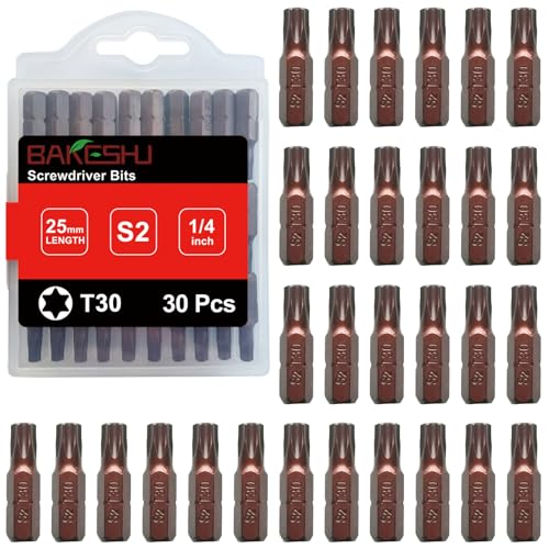 BAKESHU T30 Bit x 30Stück, Torx Bit T30 1/4" Sechskant-Antrieb (Länge: 25mm) von BAKESHU