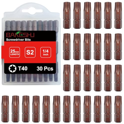 BAKESHU T40 Bit x 30Stück, Torx Bit T40 1/4" Sechskant-Antrieb (Länge: 25mm) von BAKESHU