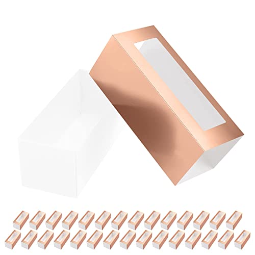 BAKIPACK 30 Macaron Boxen für 4 oder 5 Macarons Rose Gold Macaron Geschenkboxen Candy Boxen Macarons Box mit Klarsichtfenster (Innenmaß 12,2 cm x 4,8 cm x 4,8 cm ohne Macaron Innen) von BAKIPACK