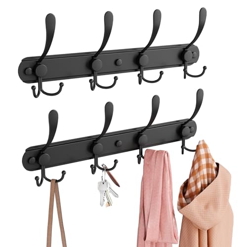 2 Stück Wandgarderobe – 4 Tri-Haken Wandgarderobe für Mäntel, Schlüssel, Hüte, Rucksack, Metall-Kleiderhaken für Eingangsbereich, Badezimmer, Küche, Aufbewahrung & Schlüsselhalter (schwarz) von BAKON