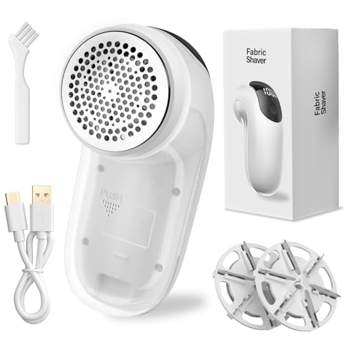 【Elektrischer Fusselentferner für Kleidung】Wiederaufladbarer Stoffrasierer Bommelentferner für Kleidung & Möbel - Einstellbare 3-Gang-6-Blatt-Klinge, LED-Anzeige, USB-Aufladung - Debobbler mit von BAKTH