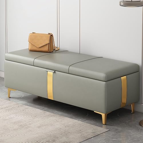 Aufbewahrungsbank Aus PU Leder Mit Stauraum Schlafzimmer Flip Top Schuhbank Eingangsbereich Moderne Bank Fußende Bettes(Grey1) von BAKULI
