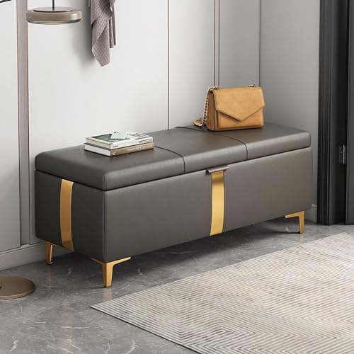 Aufbewahrungsbank Aus PU Leder Mit Stauraum Schlafzimmer Flip Top Schuhbank Eingangsbereich Moderne Bank Fußende Bettes(Grey2) von BAKULI