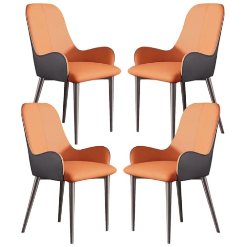 BAKULI 4er Set Küchen Und Esszimmerstühle Aus PU Leder Wohnzimmer Theken Lounge Sessel Stabile Metallbeine Aus Karbonstahl (Color : Orange+Gray) von BAKULI