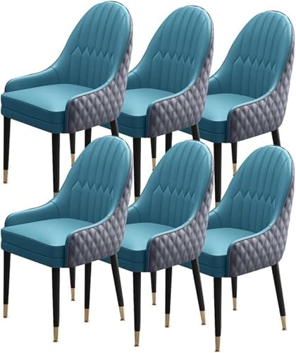 BAKULI 6er Set Esszimmerstühle for Die Küche Weich Gepolsterte Sitzfläche Aus Mikrofaserleder Moderne Akzent Sessel Mit Holzbeinen(Lake Blue+Cement Grey) von BAKULI